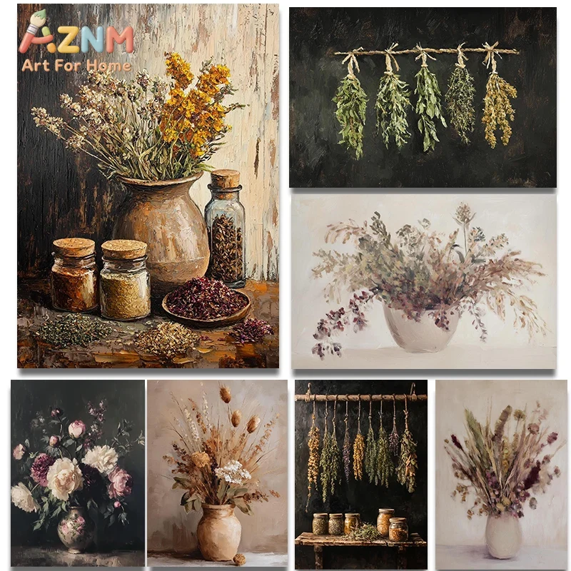 Dried Herbs - AZNM Stampa su tela con fiori